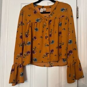 Mimi Chica Marigold floral bell sleeve top